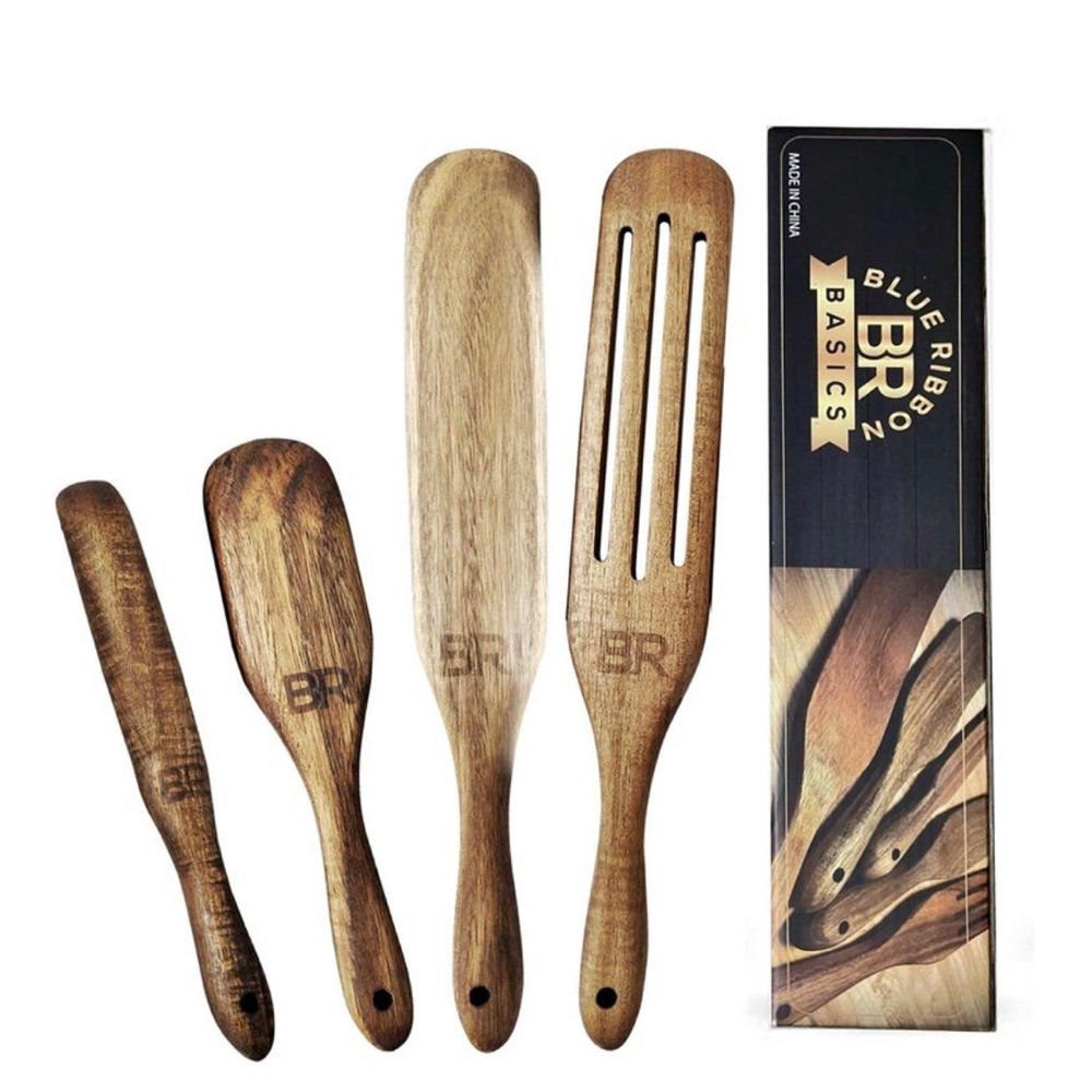 4 Modern Acacia Wood Spurtle (Spatula) Set Cooking Utensils